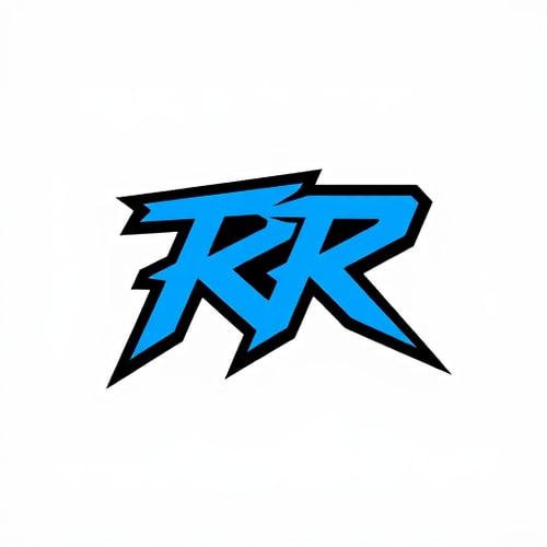 AI Design for Letterform for a streetwear brand named "RR": A bold and iconic interlocking "RR" monorgan, Minimalist and urban, Black, white, and a vibrant electric blue, Strong, geometric sans-serif with sharp edges. Design with influences from classic hip-hop and graffiti art, with a focus on clean lines and impactful negative space, rendered in a vector art style, on a transparent background.