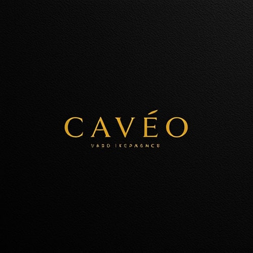 AI Design for Minimalist for a luxury pure leather accessories brand named "CAVÉO": a sleek, abstract representation of folded leather or a subtle stitching detail integrated into the wordmark, a sophisticated palette of deep charcoal, rich tan, and a touch of brushed gold, elegant sans-serif typography with subtle kerning. Design inspired by timeless craftsmanship and modern minimalism, with a focus on clean lines and premium textures, featuring a photorealistic rendering of the brand's products subtly showcased. A dark, textured background that hints at fine leather.