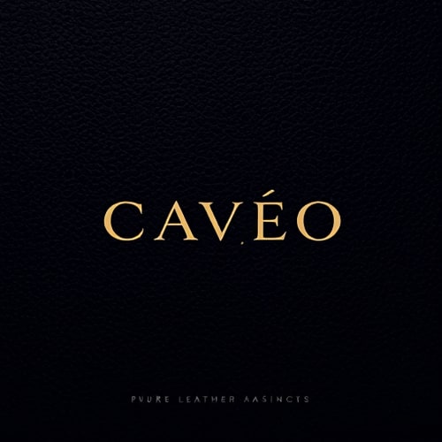 AI Design for Minimalist for a luxury pure leather accessories brand named "CAVÉO": a sleek, abstract representation of folded leather or a subtle stitching detail integrated into the wordmark, a sophisticated palette of deep charcoal, rich tan, and a touch of brushed gold, elegant sans-serif typography with subtle kerning. Design inspired by timeless craftsmanship and modern minimalism, with a focus on clean lines and premium textures, featuring a photorealistic rendering of the brand's products subtly showcased. A dark, textured background that hints at fine leather.