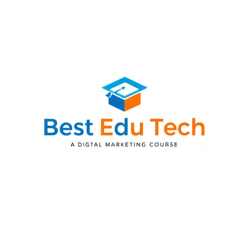 AI Design for Minimalist, modern logo for Best Edu Tech, a Digital Marketing Course brand. Clean flat design with a tech-inspired graduation cap or upward arrow integrated into the symbol, representing learning and growth. Use a vibrant blue and energetic orange color palette, simple geometric shapes, and bold sans-serif typography. White or light background, high resolution, vector-style, crisp edges, professional and contemporary feel.