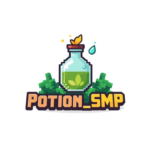 AI Design for crate a logo for Potion_SMP Background will be in potion and front wrie Potion_SMP in minecarft theme thar poition on back on Potion_SMP not on up more uniwue in minecraft theme.miire uniques.made in 3D