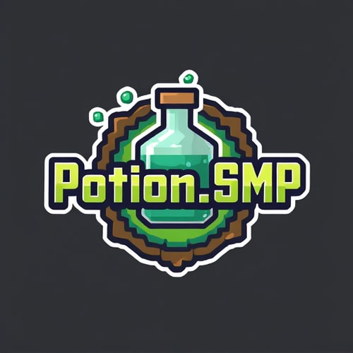 AI Design for crate a logo for Potion_SMP Background will be in potion and front wrie Potion_SMP in minecarft theme thar poition on back on Potion_SMP not on up more uniwue in minecraft theme.miire uniques.made in 3D more unique in amazing and 3d