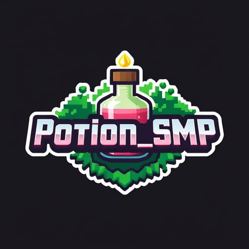 AI Design for crate a logo for Potion_SMP Background will be in potion and front wrie Potion_SMP in minecarft theme thar poition on back on Potion_SMP not on up more uniwue in minecraft theme