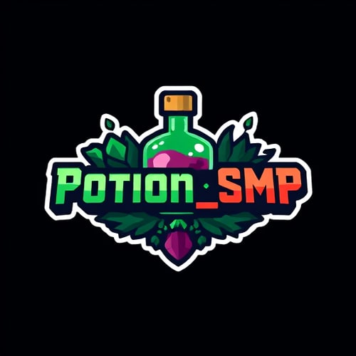 AI Design for crate a logo for Potion_SMP Background will be in potion and front wrie Potion_SMP in minecarft theme thar poition on back on Potion_SMP not on up more uniwue in minecraft theme
