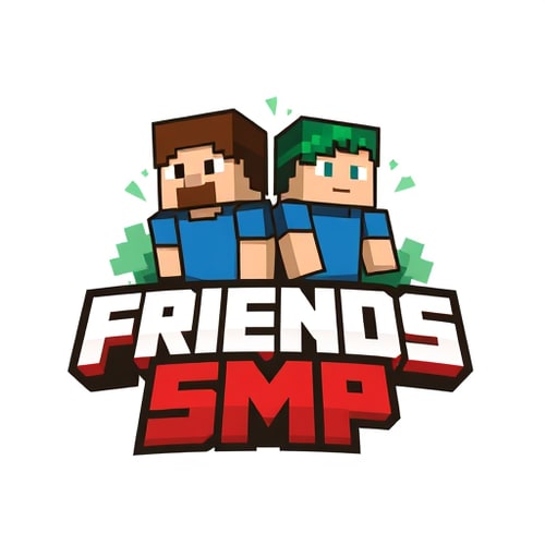 AI Design for Logo Design:Create a minecraft theme logo named "Friends SMP" with background in back of friendsmake two minecraft characters