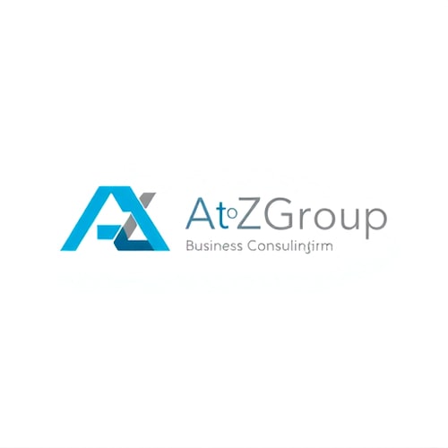 AI Design for Letterform for a business consulting firm named "A to Z Group": A stylized A and Z intertwined, Color palette: professional blues and grays, Typography: clean sans-serif. Design inspired by classic corporate logos, with a modern minimalist execution, and a white background.