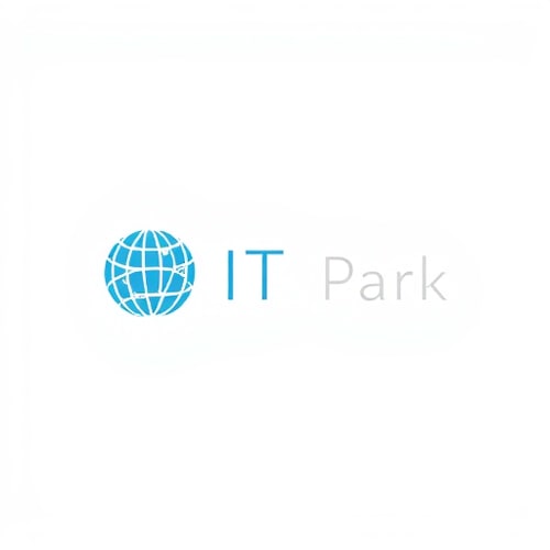 AI Design for A minimalist modern logo for "Global IT Park". Clean flat design, simple geometric shapes, representing technology and global connectivity. Icon could be a stylized globe or abstract circuit lines. Use sleek sans-serif typography. Professional color palette: blue, white, and silver. Very clean, elegant, and easy to use on websites, branding, and signage.
