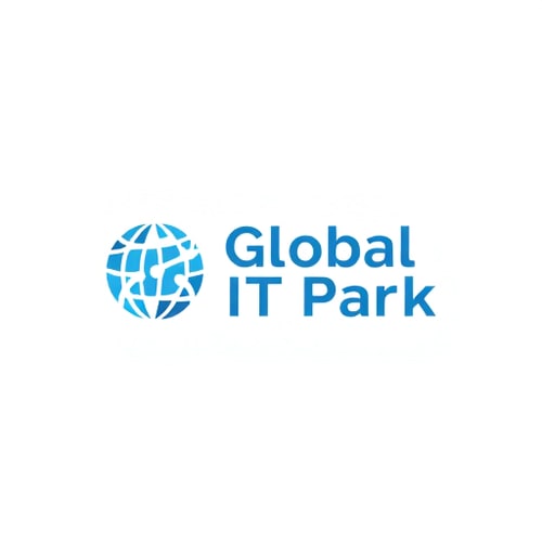AI Design for A minimalist modern logo for "Global IT Park". Clean flat design, simple geometric shapes, representing technology and global connectivity. Icon could be a stylized globe or abstract circuit lines. Use sleek sans-serif typography. Professional color palette: blue, white, and silver. Very clean, elegant, and easy to use on websites, branding, and signage.