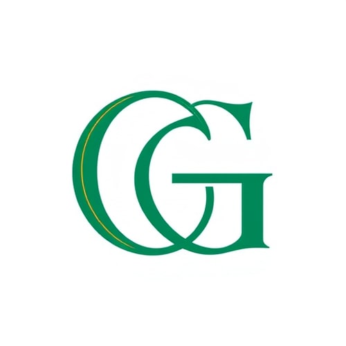 AI Design for Monogram logo combining the letters C and G, with strokes shaped like elegant ribbon or rope. The body of the design should subtly form the letters N and T inside the CG. Minimal, luxury style, vector-based, using emerald green and gold