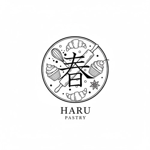 AI Design for A pastry logo with Haru, it should be have pastry element