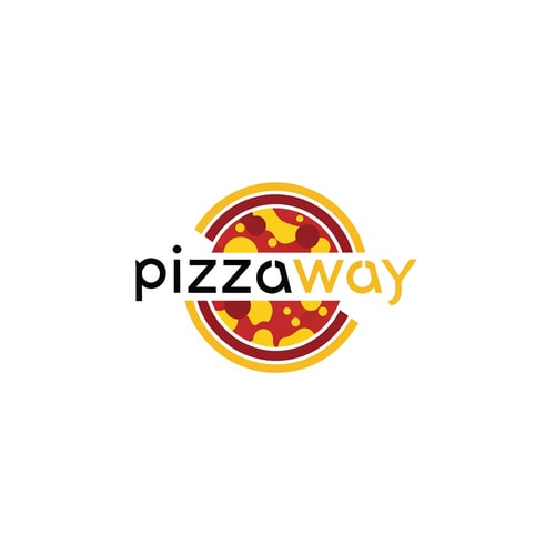 AI Design for A clean, stylized food logo featuring a simplified pizza graphic integrated with the brand name "Pizzaway" — Simple and centered symmetrical composition, designed for high legibility as a scalable icon — Warm and appetizing palette of deep reds, rich yellows, and golden crust tones — Bright, flat, and shadowless studio illumination — Modern vector graphic design style — Deliver the logo design with the exact text "Pizzaway" clearly readable; keep text/logos/labels EXACTLY unchanged; no rewriting, redrawing, correcting, or adding any text; avoid complex shadows or textures — Isolated on a pure white background.