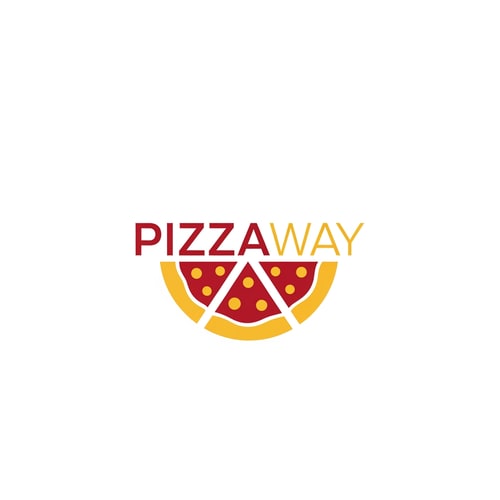 AI Design for A clean, stylized food logo featuring a simplified pizza graphic integrated with the brand name "Pizzaway" — Simple and centered symmetrical composition, designed for high legibility as a scalable icon — Warm and appetizing palette of deep reds, rich yellows, and golden crust tones — Bright, flat, and shadowless studio illumination — Modern vector graphic design style — Deliver the logo design with the exact text "Pizzaway" clearly readable; keep text/logos/labels EXACTLY unchanged; no rewriting, redrawing, correcting, or adding any text; avoid complex shadows or textures — Isolated on a pure white background.