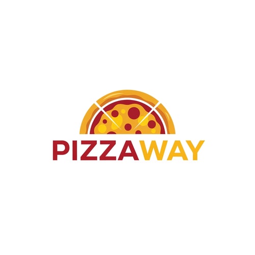 AI Design for A clean, stylized food logo featuring a simplified pizza graphic integrated with the brand name "Pizzaway" — Simple and centered symmetrical composition, designed for high legibility as a scalable icon — Warm and appetizing palette of deep reds, rich yellows, and golden crust tones — Bright, flat, and shadowless studio illumination — Modern vector graphic design style — Deliver the logo design with the exact text "Pizzaway" clearly readable; keep text/logos/labels EXACTLY unchanged; no rewriting, redrawing, correcting, or adding any text; avoid complex shadows or textures — Isolated on a pure white background.