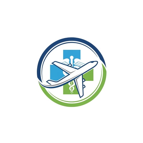 AI Design for Flyhealth a medical tourism logo airplan symbol in round only logo not use text