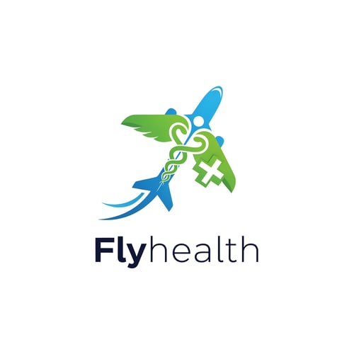 AI Design for Flyhealth logo a unique airplan symbol