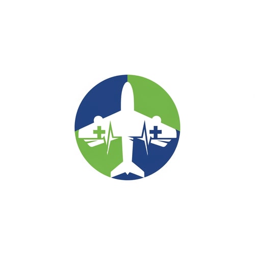 AI Design for Flyhealth logo a unique airplan symbol round only logo not use text
