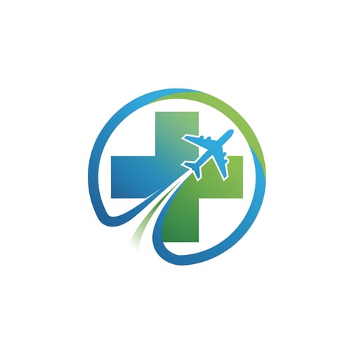 AI Design for Flyhealth a medical tourism logo airplan symbol in round only logo not use text