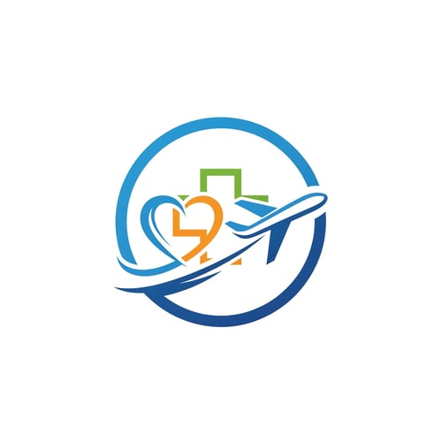 AI Design for Flyhealth a medical tourism logo airplan symbol in round only logo not use text