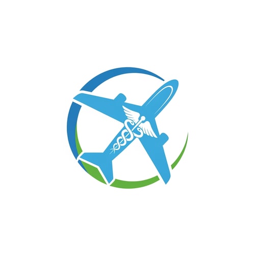 AI Design for Flyhealth a medical tourism logo airplan symbol in round only logo not use text