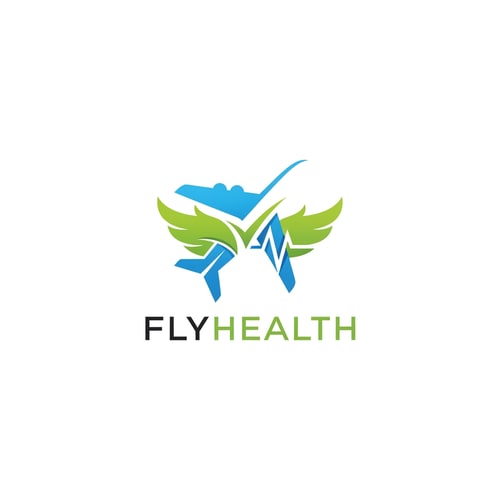 AI Design for Flyhealth logo a unique airplan symbol
