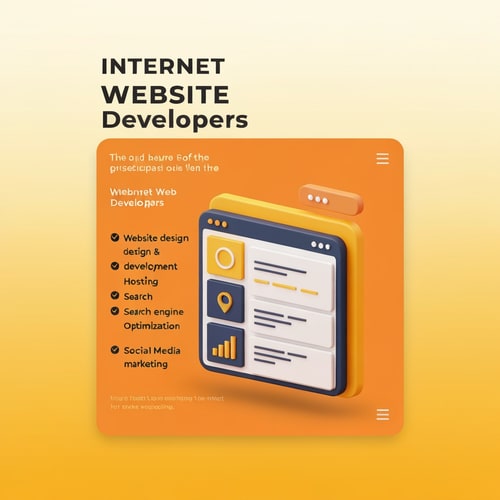 AI Design for give me a social media post of Internet Website Developers, text showing services seen in 3d color is dark orange & yellow