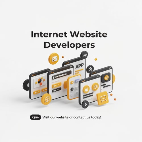 AI Design for give me a social media post of Internet Website Developers, text showing services seen in 3d color is dark orange & yellow