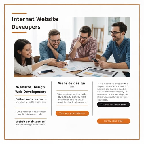 AI Design for give me a social media post of Internet Website Developers, text showing services seen in 3d color is dark orange & yellow