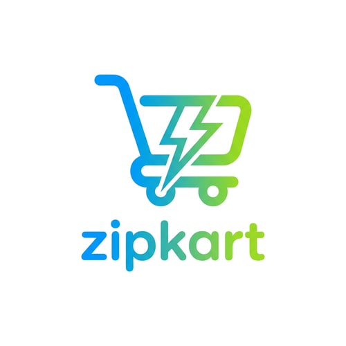 AI Design for A minimalist and modern logo icon for a grocery brand, featuring a stylized, dynamic shopping cart silhouette integrated with a lightning bolt motif to suggest speed. Use a clean, professional vector aesthetic with a vibrant gradient color palette of electric blue and citrus green on a crisp white background to represent efficiency and freshness for {{product:zipkart}}.
