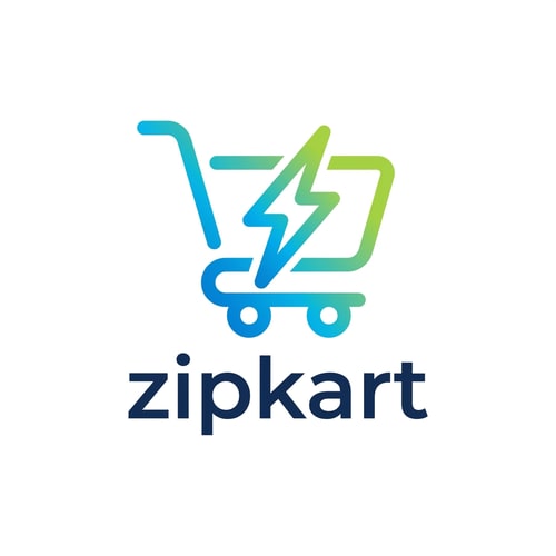 AI Design for A minimalist and modern logo icon for a grocery brand, featuring a stylized, dynamic shopping cart silhouette integrated with a lightning bolt motif to suggest speed. Use a clean, professional vector aesthetic with a vibrant gradient color palette of electric blue and citrus green on a crisp white background to represent efficiency and freshness for {{product:zipkart}}.