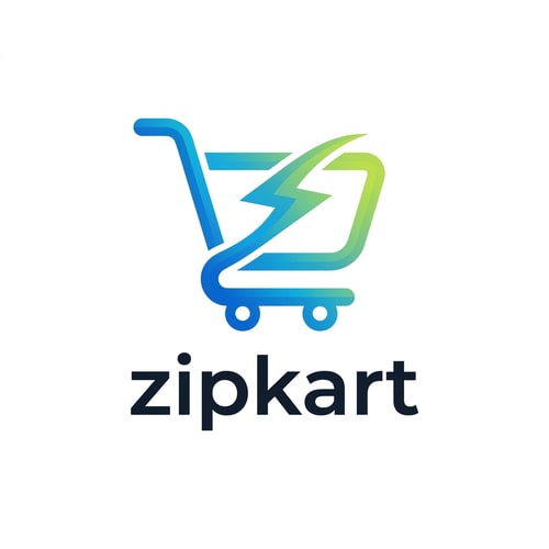 AI Design for A minimalist and modern logo icon for a grocery brand, featuring a stylized, dynamic shopping cart silhouette integrated with a lightning bolt motif to suggest speed. Use a clean, professional vector aesthetic with a vibrant gradient color palette of electric blue and citrus green on a crisp white background to represent efficiency and freshness for {{product:zipkart}}.