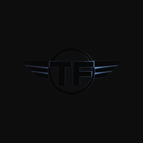 AI Design for a plane minimilist vector black logo with theme of a gym for my brand team fit logo should include two letters TF . minimilist simple only letters no words  and add simple minimlist plane add dumble vector on  sides make short and simple minimilist logo dont any other text only tf dont do words italic