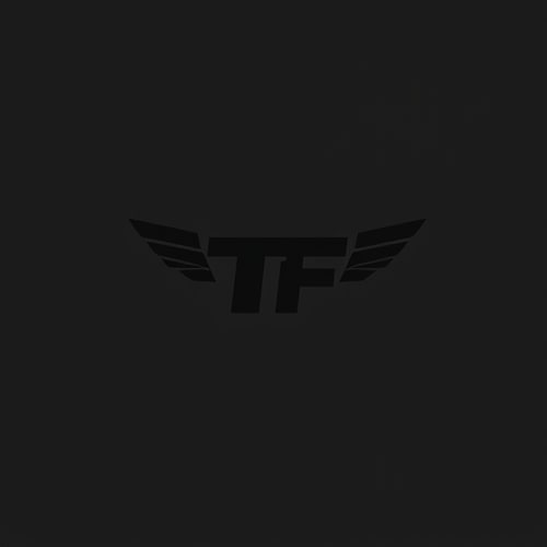 AI Design for a plane minimilist vector black logo with theme of a gym for my brand team fit logo should include two letters TF . minimilist simple only letters no words  and add simple minimlist plane add dumble vector on  sides make short and simple minimilist logo dont any other text only tf dont do words italic