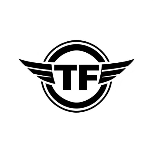 AI Design for a plane minimilist vector black logo with theme ofa gym for mu brand team fit logo should include two letters TF . minimilist simple onoly letters no words