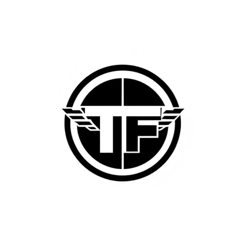 AI Design for a plane minimilist vector black logo with theme ofa gym for mu brand team fit logo should include two letters TF . minimilist simple onoly letters no words  and add simple minimlist pland dumble vector on  sides make short and simple minimilist logo