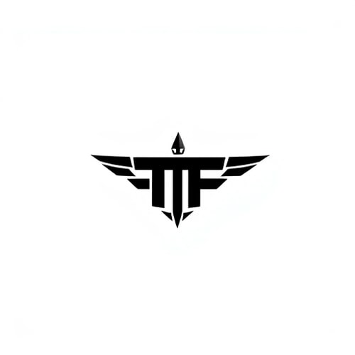 AI Design for a plane minimilist vector black logo with theme ofa gym for mu brand team fit logo should include two letters TF . minimilist simple onoly letters no words  and add simple minimlist pland dumble vector on  sides make short and simple minimilist logo