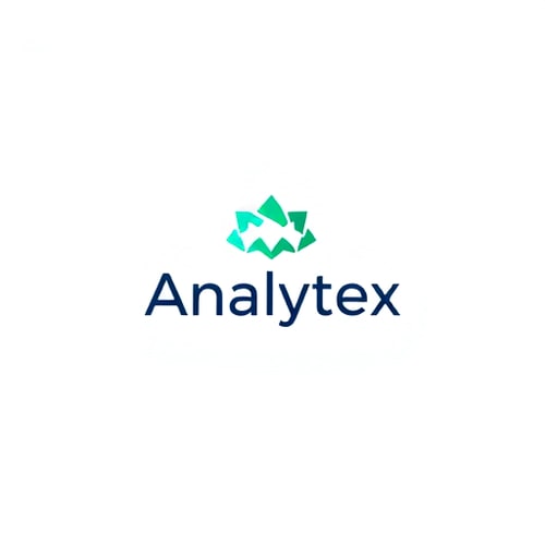 AI Design for Minimalist for a tech startup specializing in AI-powered data analysis named "Analytex": Abstract geometric shapes representing data flow and interconnectedness, cool blues and greens with a touch of vibrant teal, sleek sans-serif typeface. Design with a focus on modernism and clean aesthetics, precise lines and subtle gradients for a sense of depth, solid white background.