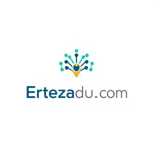 AI Design for Minimalist for an educational technology company named "Ertezaedu.com": Abstract representation of knowledge growth and connection, with a focus on digital learning pathways, Teal, blue, and subtle gold, Clean and modern sans-serif font with a slightly rounded edge, Inspired by data visualization and geometric patterns, Smooth gradients and subtle glowing effects, White background.