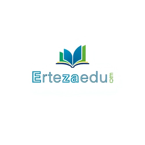 AI Design for Minimalist for an educational platform named "Ertezaedu.com": an abstract representation of growth and knowledge, encompassing a book or an upward-trending graph, Modern and clean, with a primary palette of deep blues and vibrant greens, accented by a touch of warm yellow, sans-serif font, clean and legible, inspired by flat design and modern digital interfaces, abstract shapes with subtle gradients, solid background