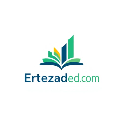 AI Design for Minimalist for an educational platform named "Ertezaedu.com": an abstract representation of growth and knowledge, encompassing a book or an upward-trending graph, Modern and clean, with a primary palette of deep blues and vibrant greens, accented by a touch of warm yellow, sans-serif font, clean and legible, inspired by flat design and modern digital interfaces, abstract shapes with subtle gradients, solid background
