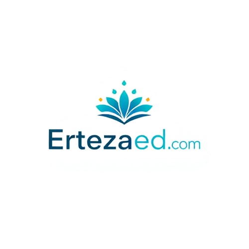 AI Design for Minimalist logo for an educational technology company named "Ertezaedu.com": Abstract representation of knowledge growth and connection, with a focus on digital learning pathways, Teal, blue, and subtle gold, Clean and modern sans-serif font with a slightly rounded edge. Design inspired by data visualization and geometric patterns, with smooth gradients and subtle glowing effects, on a white background.