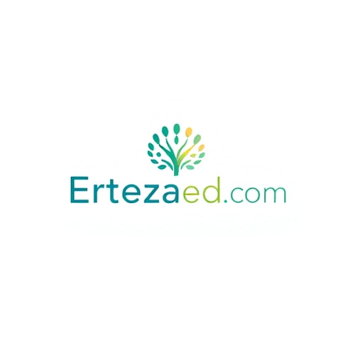 AI Design for Minimalist logo for an educational technology company named "Ertezaedu.com": Abstract representation of knowledge growth and connection, with a focus on digital learning pathways, Teal, blue, and subtle gold, Clean and modern sans-serif font with a slightly rounded edge. Design inspired by data visualization and geometric patterns, with smooth gradients and subtle glowing effects, on a white background.