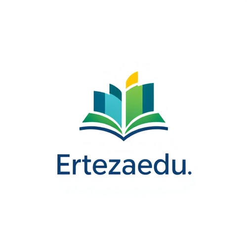 AI Design for Minimalist for an educational platform named "Ertezaedu.com": an abstract representation of growth and knowledge, encompassing a book or an upward-trending graph, Modern and clean, with a primary palette of deep blues and vibrant greens, accented by a touch of warm yellow, sans-serif font, clean and legible, inspired by flat design and modern digital interfaces, abstract shapes with subtle gradients, solid background