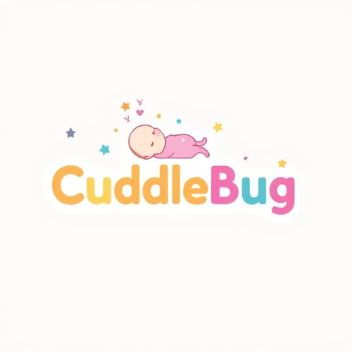 AI Design for baby product named CuddleBug with baby sleeping logo colourfull