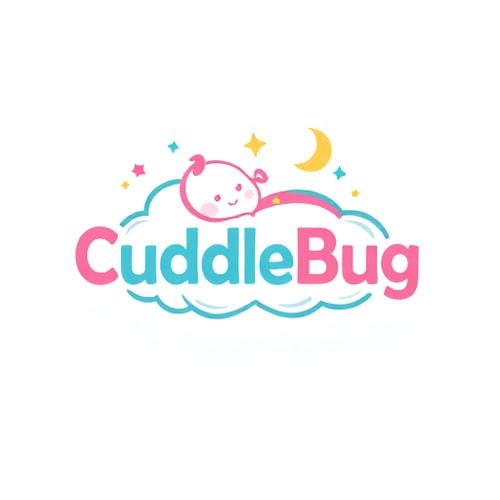AI Design for baby product named CuddleBug with baby sleeping logo colourfull