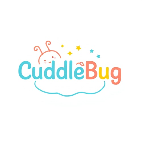 AI Design for baby product named CuddleBug with baby sleeping logo colourfull