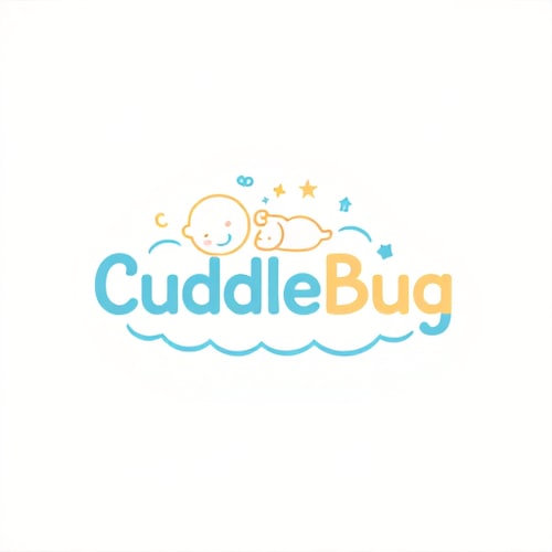 AI Design for baby product named CuddleBug with baby sleeping logo