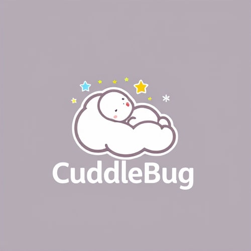 AI Design for baby product named CuddleBug with baby sleeping logo