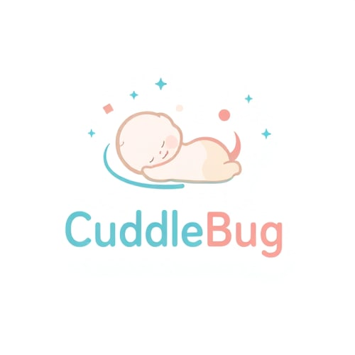 AI Design for baby product named CuddleBug with baby sleeping logo
