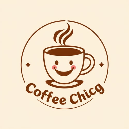 AI Design for coffee shop logo with coffee mug and yummy emoji