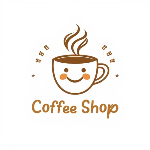 AI Design for coffee shop logo with coffee mug and yummy emoji